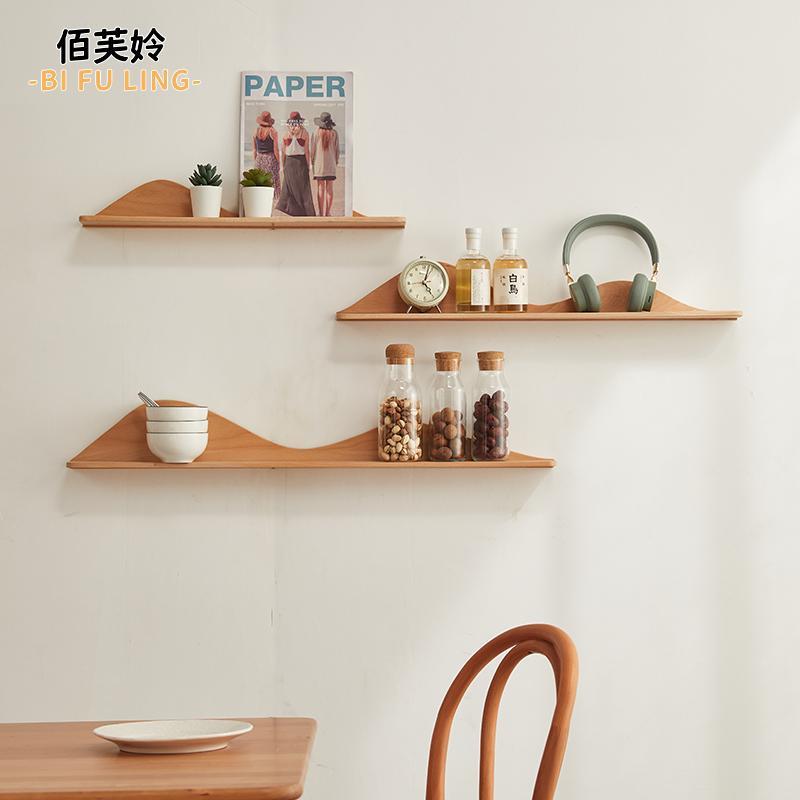 W8墙上隔板榉木免打孔置物架电视墙面床头装饰搁板客厅艺术壁挂书