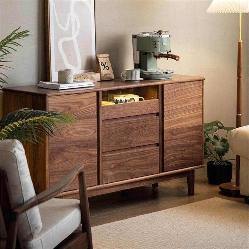 北欧简约黑胡桃木餐边柜客厅展示柜卧室收纳柜储物柜斗柜实木原木