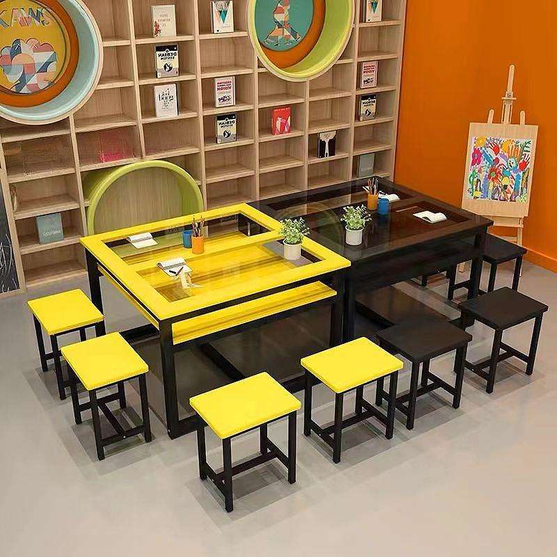 儿童美术桌画室桌子儿童画画手工桌幼儿园小学桌子书法桌钢化玻璃