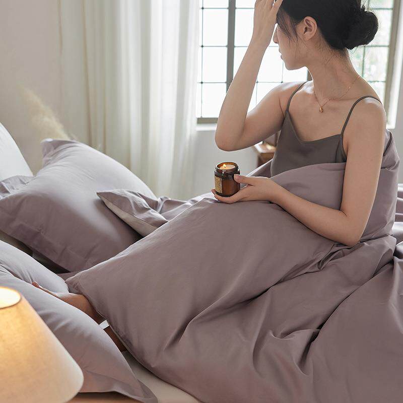 纯色双拼A类纯棉100S贡缎长绒棉四件套四季款全棉被套床笠可机洗