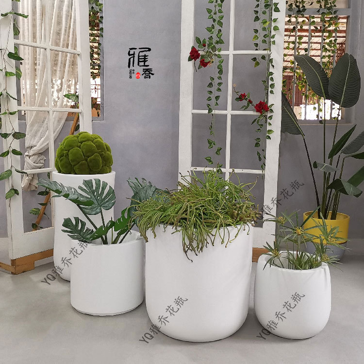 北欧简约玻璃钢落地花盆水泥家居酒店样板间仿真花绿植装饰软装