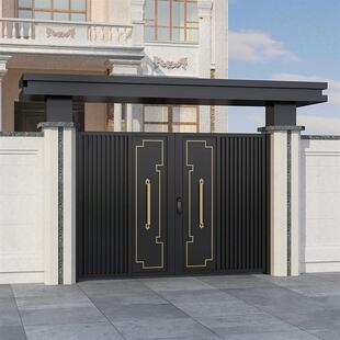 新中式铝合金庭院门楼电动双开门铝艺别墅大门顶铁艺院子乡村折叠