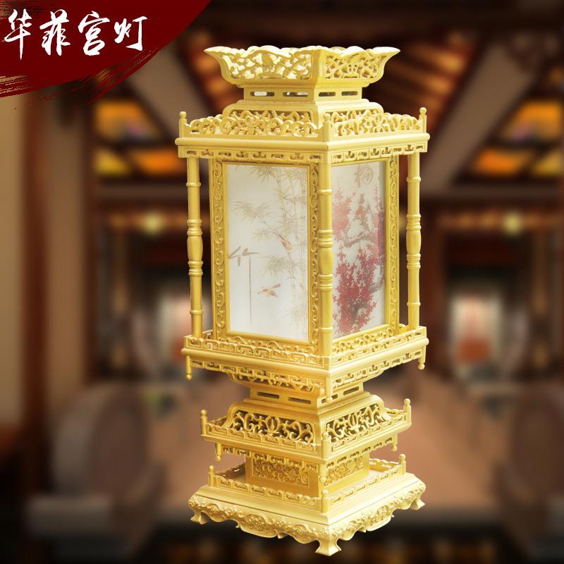 华菲工艺镀金雕刻古桌灯仿古木质灯笼中式实木古典灯具家居装饰