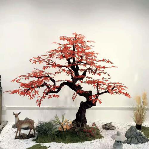 仿真枫叶树假红枫树大型商场酒店绿植假树室内外落地简约装饰造景