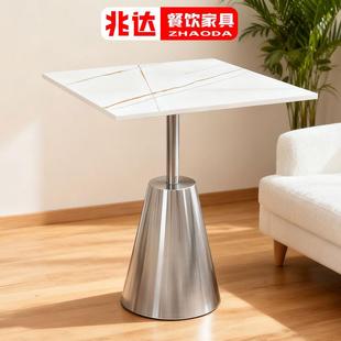 户外岩板餐桌简约轻奢风酒店60CM小圆桌工业风奶茶店咖啡店洽谈桌