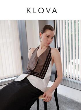 柯罗芭夏季专柜同款驼拼白色简约无领挂脖马甲JW3237(BUN) ￥1990