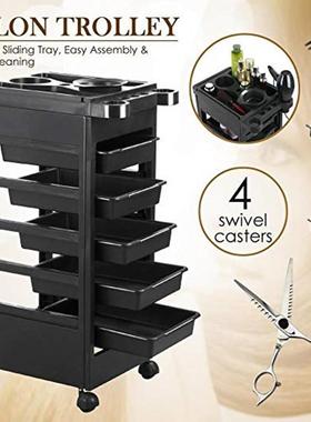 新款简约发廊收纳整理黑色置物架小推车便携美容美发工具推车