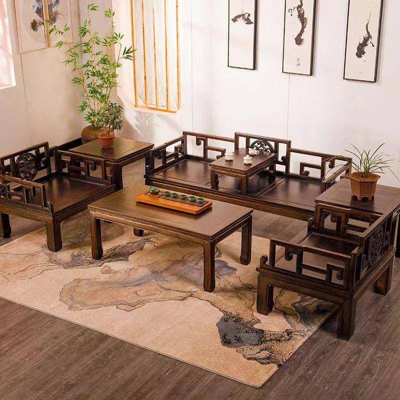 中式实木沙发客厅沙发组合全实木榆木仿古沙发新中式宫廷沙发