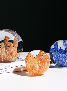 琉璃艺术水晶玻璃球珊瑚摆件现代简约家居客厅样板间玄关桌面装饰