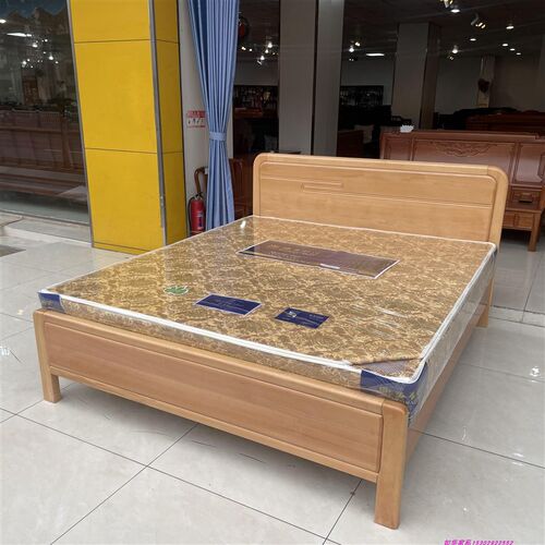 环保榉木床浅色新款全实木床1.5M1.8米进口木双人结婚大床厂直销