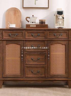 美式实木边简约餐厅复WVE碗碟酒墙柜茶水古靠家用客厅收纳储物餐