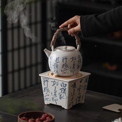 古日式陶瓷罐罐小茶炉壶炭炉泡茶壶tssc0008炉火复手绘煮茶炉围炉