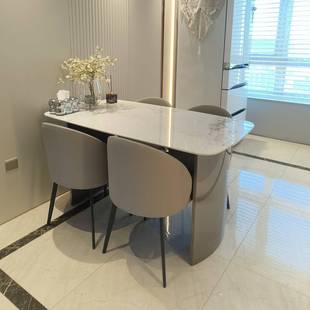 钢加厚户全托底岩板餐桌椅组合家桌用轻奢不锈简约现代小4180长方