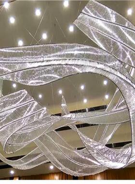 水晶吊灯飘带售制作PY-8452大形造型非标工程灯制造酒大堂楼部沙