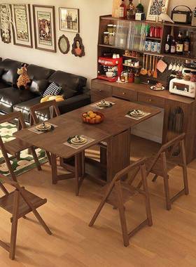 全实木餐边柜小26924可伸缩折能叠移动桌户型家用子多功折叠餐桌一体