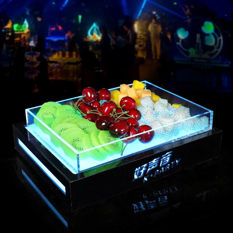 酒吧发光亚力果盘KTV水果克拼wz-123盘碟子ed长l方形果架盘托盘底