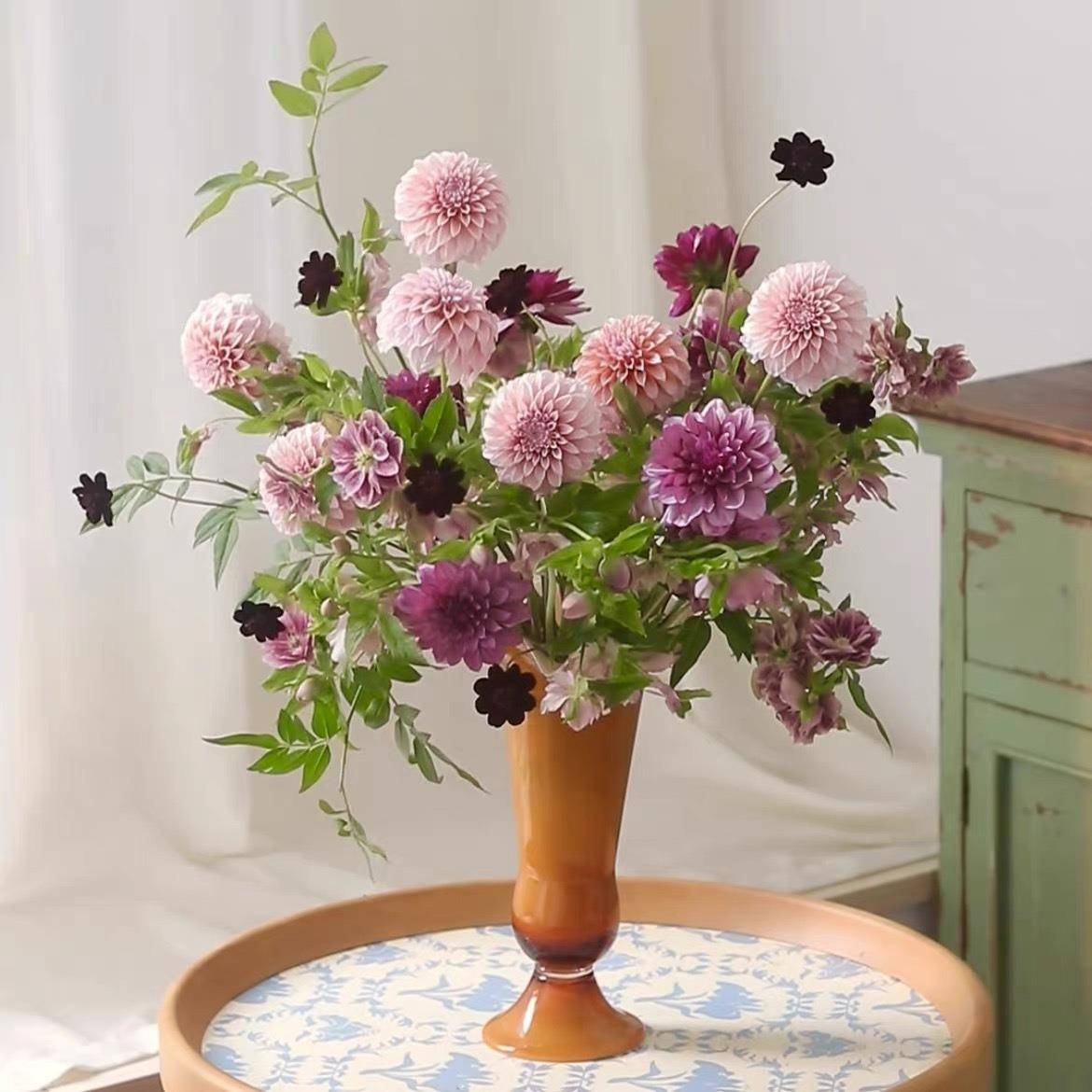 中5338古芬顿水琉璃花瓶插花法式花朵器花众家居培插花玻璃小瓶装