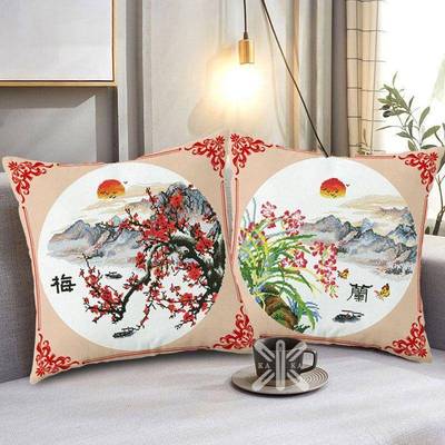 家直UXX销枕梅竹菊十字绣兰抱枕厂套