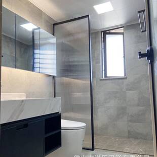 简易淋浴房扇形玻璃门整体洗澡间黑框隔断屏风浴室房干湿分离屏风