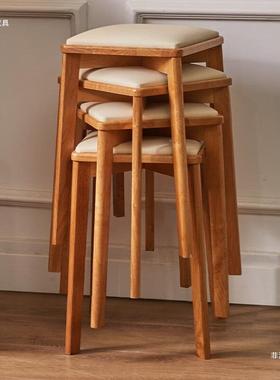 实木RF-2000N凳子餐凳可叠板放椅餐子软包方凳高凳凳桌凳家用