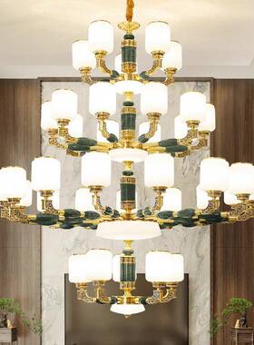 新中式复式楼别墅全跃铜空客厅豪大吊灯华中楼中楼79730挑高层大