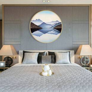 瑞杰 手绘油画《山隐》实木圆形画 新中式水墨玄关装饰画 书房画