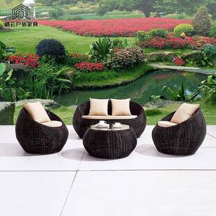 外编沙发户组合阳台室外休藤闲藤椅小沙发庭院藤973花园仿制家具组合