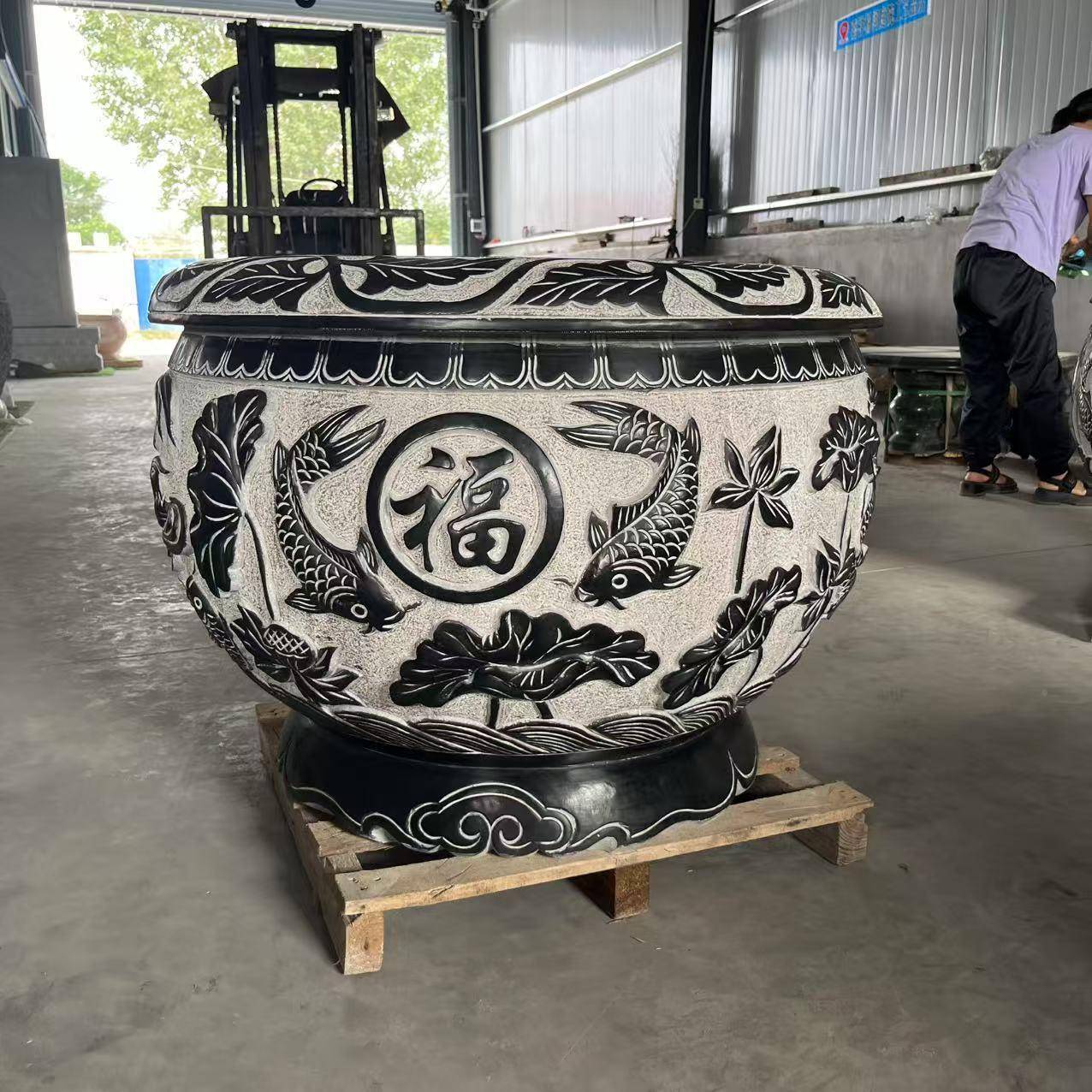 青青石荷花养鱼水园林仿古中式养鱼养石花缸XSDWER43缸石雕刻圆形