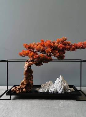 创意地仿落真迎客松盆景中式玄关松迎客摆件家居装饰客厅咨询新工