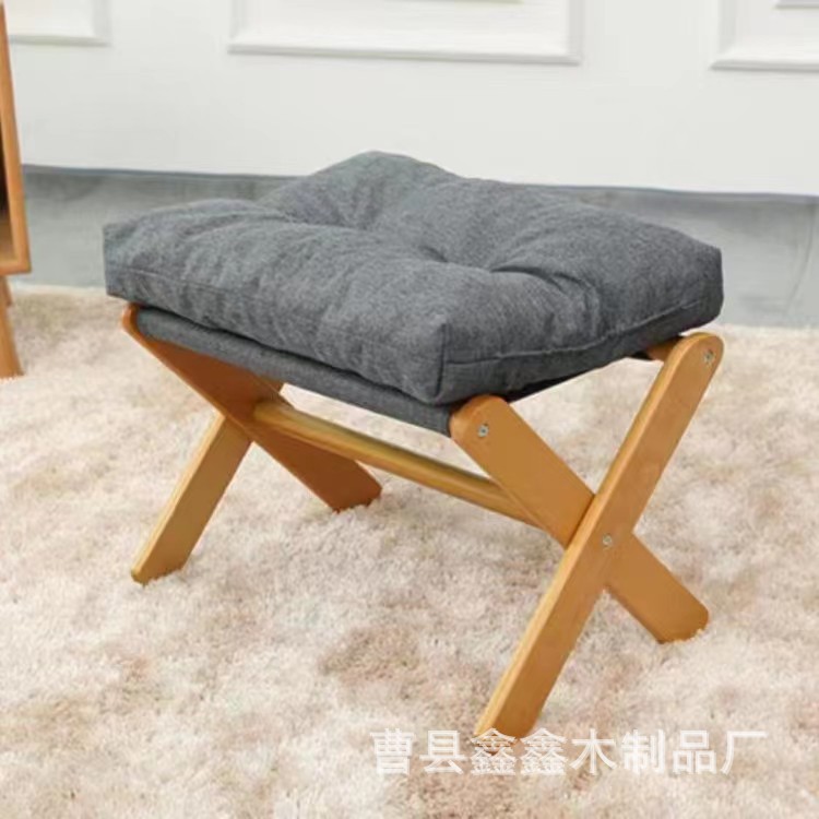 现代简约家用折叠沙发脚凳实木小板凳放腿凳休闲办公室脚踩矮凳