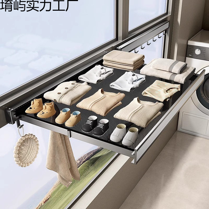 卫生间吸盘伸缩浴巾架厕所隐形折叠毛巾架浴室放衣服毛巾置物架子图片