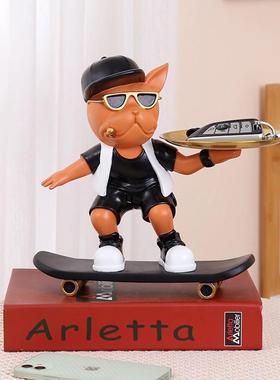 跨境欧式潮玩斗牛犬件收纳托盘客厅关桌饰面SL99家居玄装树脂工摆