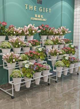 花店花鲜花展示架多层阶梯架桶摆花带万向轮艺架铁子花塑EXD料花