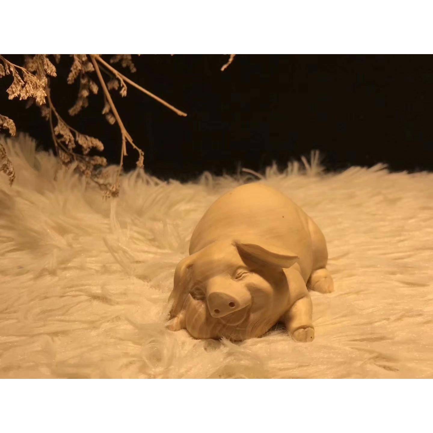 小叶黄杨意猪实木雕刻欢天喜地小手把宠件XYHYMZ茶可爱创工艺摆件