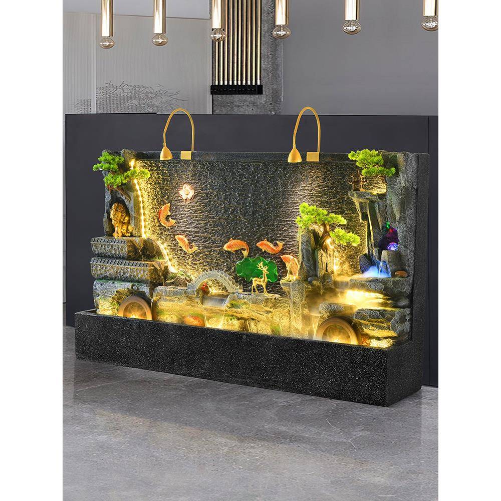 大型创意水幕墙流水招财池庭山院酒公司别MWQ墅屏风景观假鱼喷泉