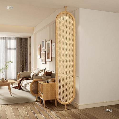 现代日简藤编实木屏风客厅约入户酒店大堂旋转隔断式民弧形实木遮