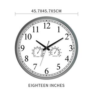 18寸7317大型户挂钟防水带温湿度外可英圆雨水日晒静音形挂墙时钟