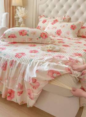 新款1OO%全棉笠床裙单件纯式棉床加厚床3iSfT6xM罩蕾套丝花边防滑