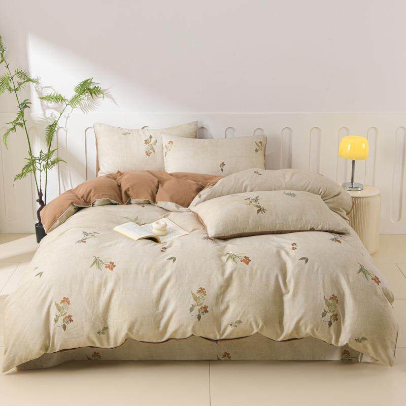 纯全棉双层纱床上用品四件套套棉床笠三件小清新雯峰田床园风格单