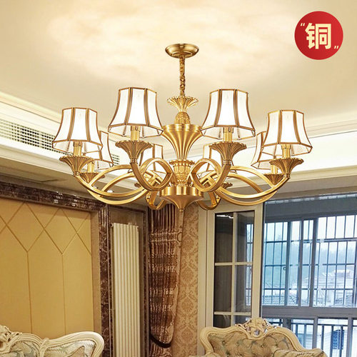 全铜美式中古法式复古客厅吊灯高级感护眼欧式纯铜中山高端别墅灯