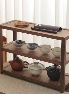 胡桃木具收架实木层置茶NSS物架桌面客厅装饰博古架纳简约茶壶三