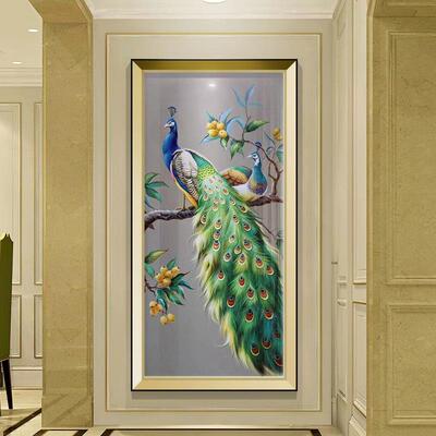 欧廊式OSH2023-入户玄奢关装饰画客厅高档孔雀壁画复古好寓轻意走