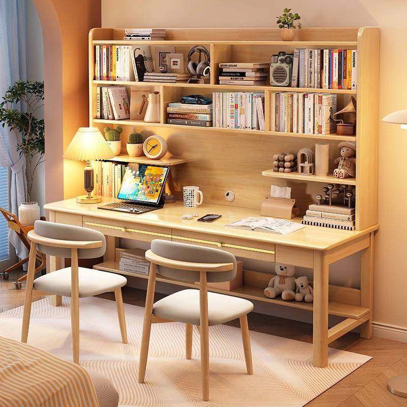 实双人书书架一体桌学家用大长桌学习生桌木IAC并排写字桌靠墙电,标准件/零部件/工业耗材,车间地垫,淘宝优惠券,粉丝福利购,淘宝优惠卷