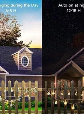 跨境阳能氛麻绳灯太串铜线QAR灯泡户外灯防水露营围灯圣诞节日装