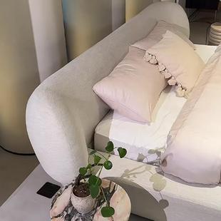 棉麻布艺怀床现代简约计奶油风设师抱双人主卧婚床WAP大平新款 大