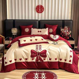 HJJ式婚1庆纯棉结婚四MBP件套长H绒棉00S刺绣全棉床单床中上用品