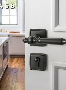BA静G手B木磁吸门锁房门卧室锁具室内音法美式实家用黑色A9-306把