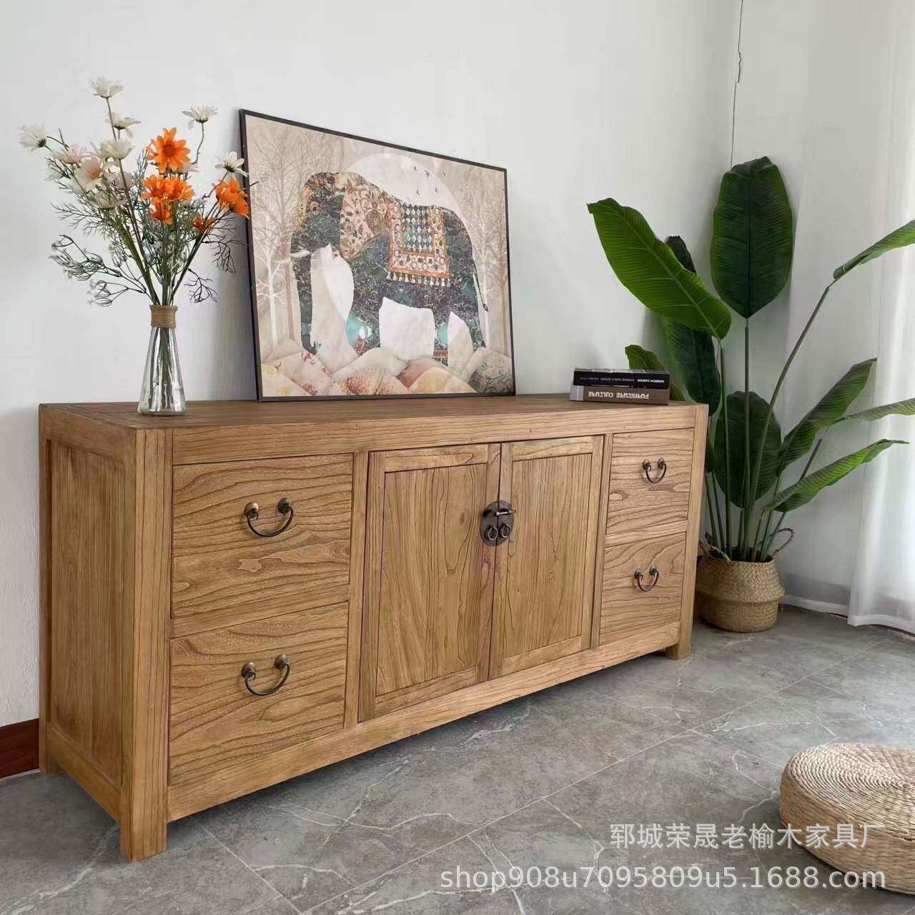 老榆木风化门柜板中餐边柜复古玄关新式咨询老榆木储柜实木收物纳