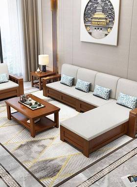 木沙发组合中23671现代储物冬夏厅两用小户型木质农村经式济型客