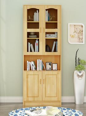 全实木书书架带收璃防尘玻门180210落地一体靠墙原木柜多层家用纳